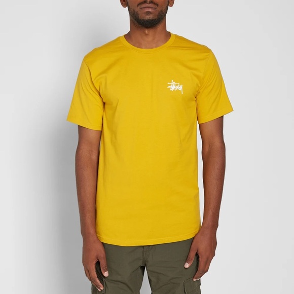 STUSSY Logo Basic Tee T-Shirt in Mustard Yellow Medium - Picture 2 of 8
